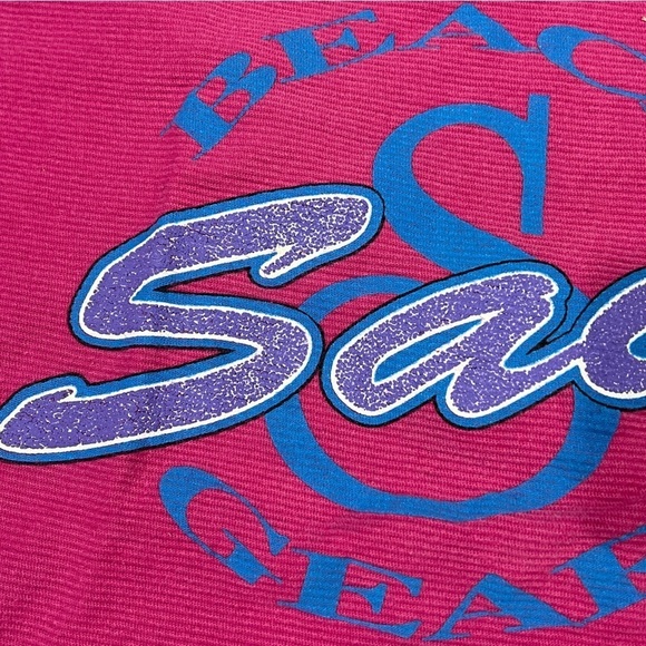 Vintage 1990s Beach Sail Gear Dark Pink 90s Crewneck Tee Top Shirt - Picture 2 of 4